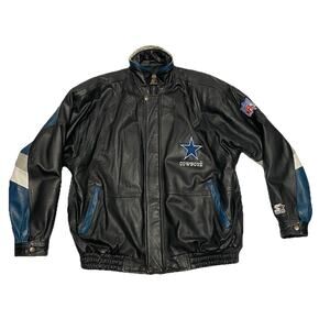 Vintage NFL Cowboys Proline Starter Genuine Black Leather Jacket Large